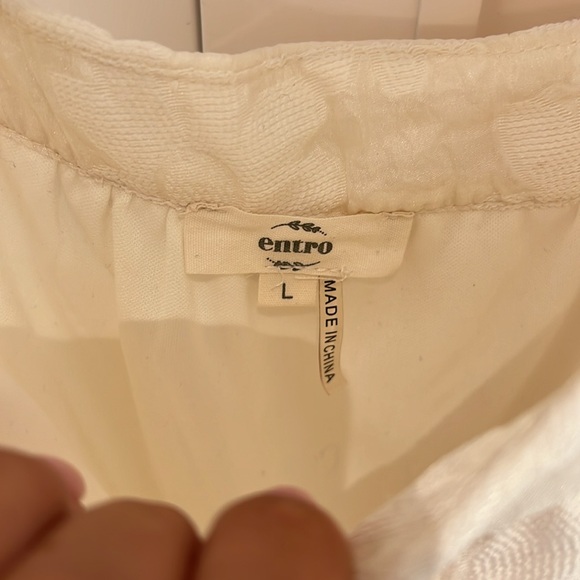 ENTRO dress || size L white ruffle poplin cap sleeve - Picture 2 of 5